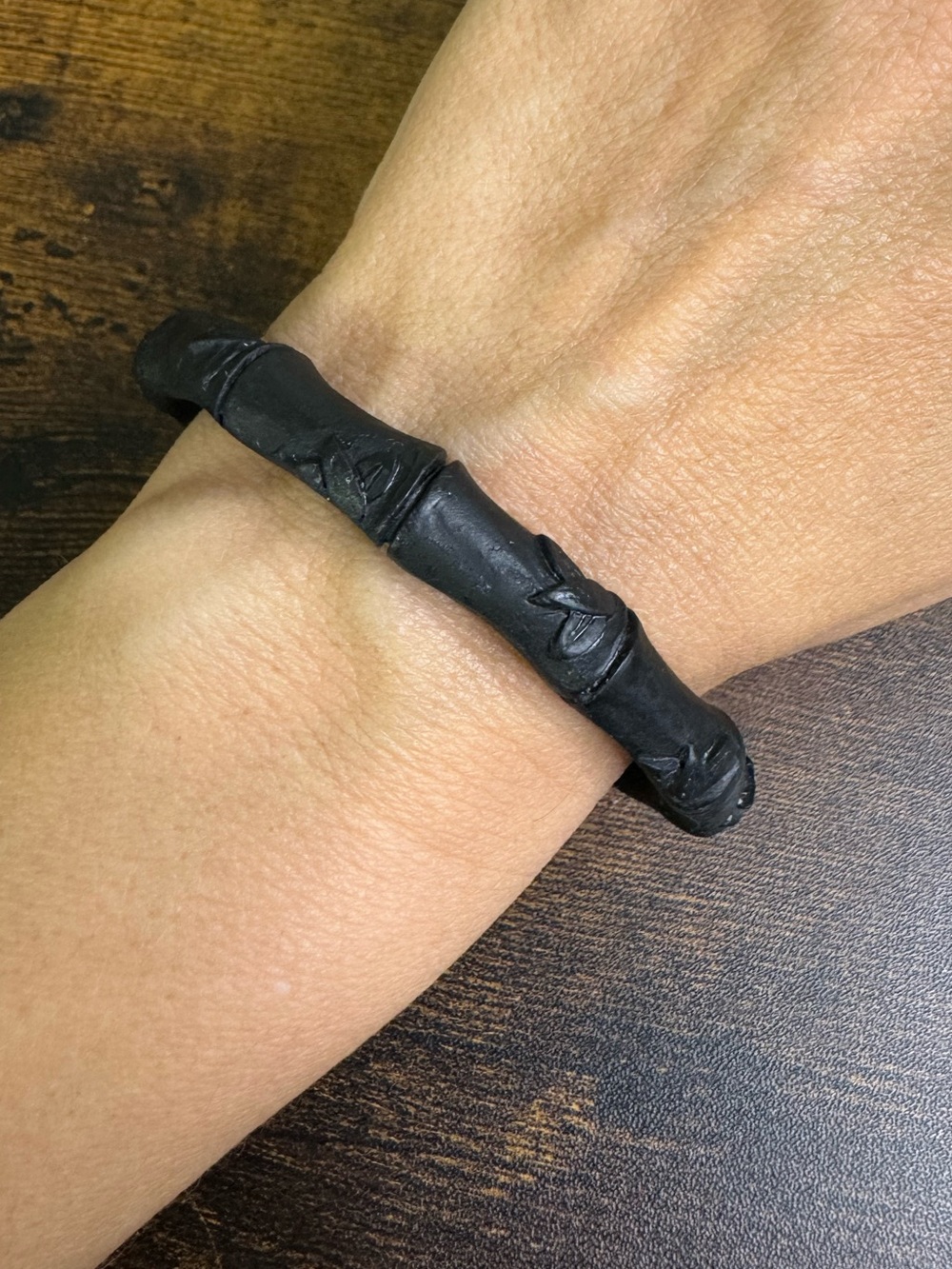 Black Bamboo-Style Wood Bangle Bracelet